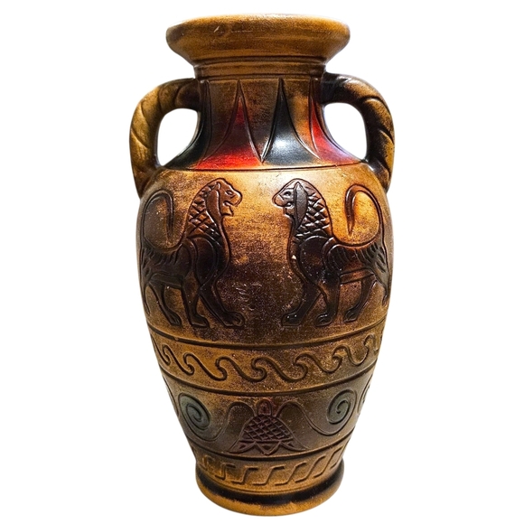 VTG Japanese Vase with Classical Motif Lions 9” Ceramic Urn 1950s-1970s Japan - Picture 3 of 14